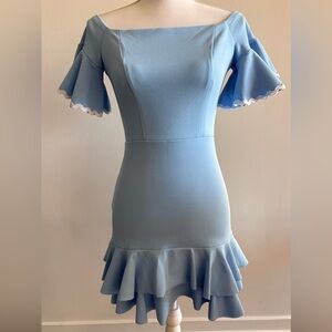 ASOS- ZACK Bodycon Light Blue Ruffle Hem Women's Dress